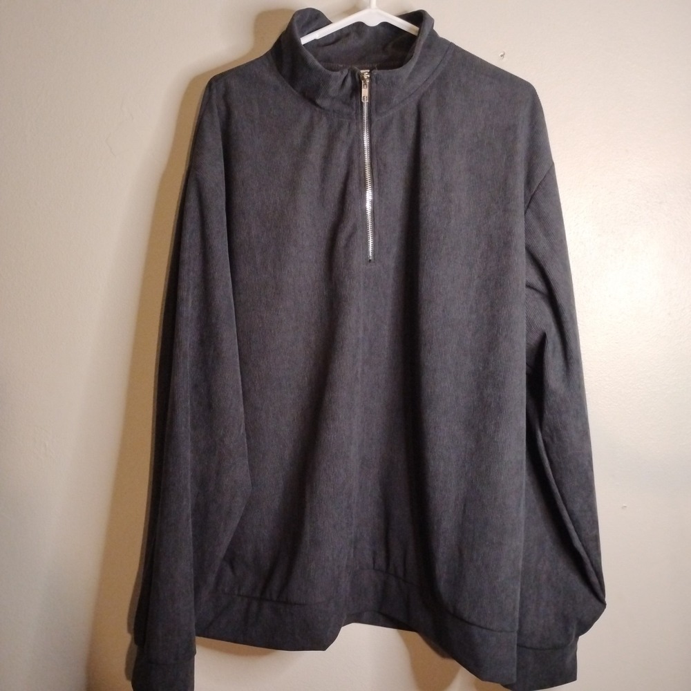 Unbranded Quarter Zip Pullover Men XXL Gray Corduroy Texture Vintage Sweater